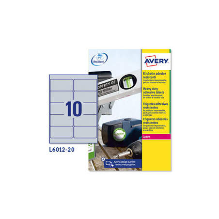 Poliest. adesivo L6012 argento 20fg A4 96x50,8mm (10et/fg) laser