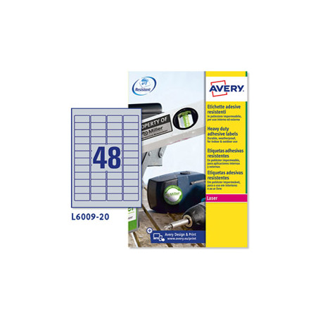 Poliest. adesivo L6009 argento 20fg A4 45,7x21,2mm (48et/fg) laser