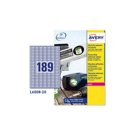 Poliest. adesivo L6008 argento 20fg A4 25,4x10mm (189et/fg) laser