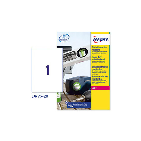 Poliest. adesivo L4775 bianco 20fg A4 210x297mm (1et/fg) laser