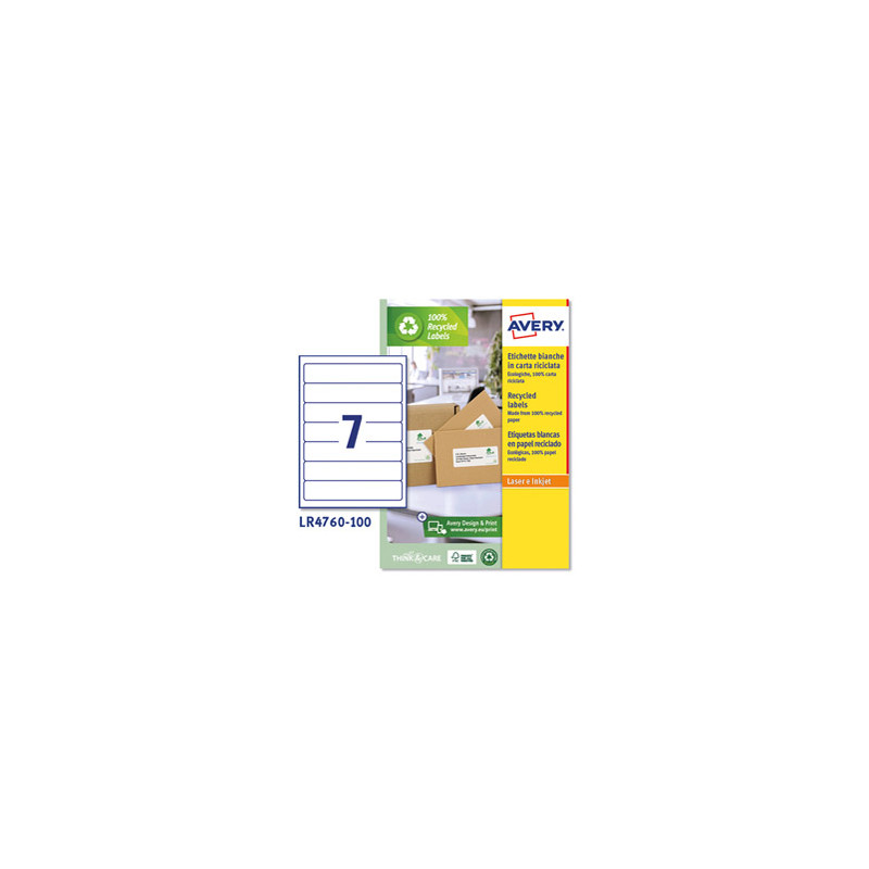 Etich. carta riciclata bianca per raccoglitori 38x192mm 7et/fg -Laser-