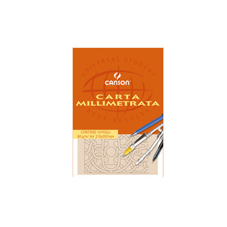 BLOC. CARTA OPACA MILLIMETRATA 210x297mm 10FG 80GR CANSON