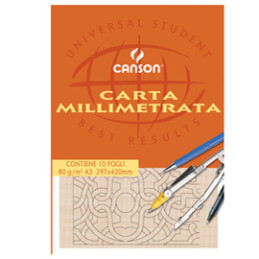 BLOC. CARTA OPACA MILLIMETRATA 297x420mm 10FG 80GR CANSON