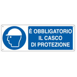 CARTELLO ALLUMINIO 35x12,5cm 'E' obligatorio il casco di protezione"