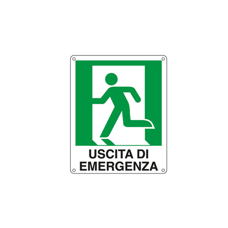 CARTELLO ALLUMINIO 25x31cm 'USCITA DI EMERGENZA A SX'