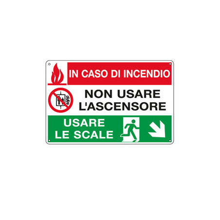 CARTELLO ALLUMINIO 30x20cm 'In caso di incendio non usare l'ascensore...'