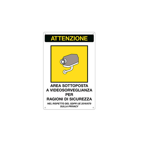 Cartello alluminio 20x30cm 'Area sottoposta a videosorveglianza' rif.GDPR