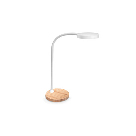 Lampada a led Flex Desk bianco con base in legno