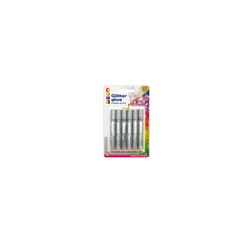Blister colla glitter 6 penne 10,5ml argento Cwr