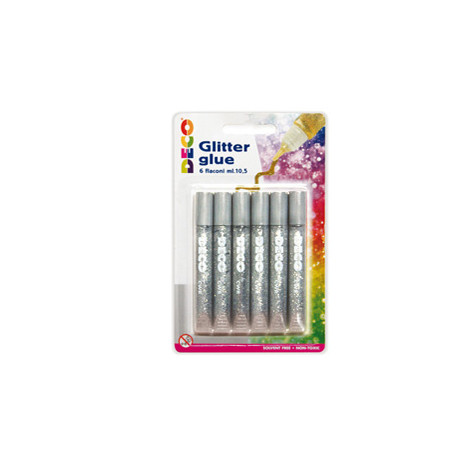 Blister colla glitter 6 penne 10,5ml argento Cwr