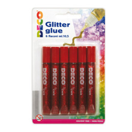 Blister colla glitter 6 penne 10,5ml rosso Cwr