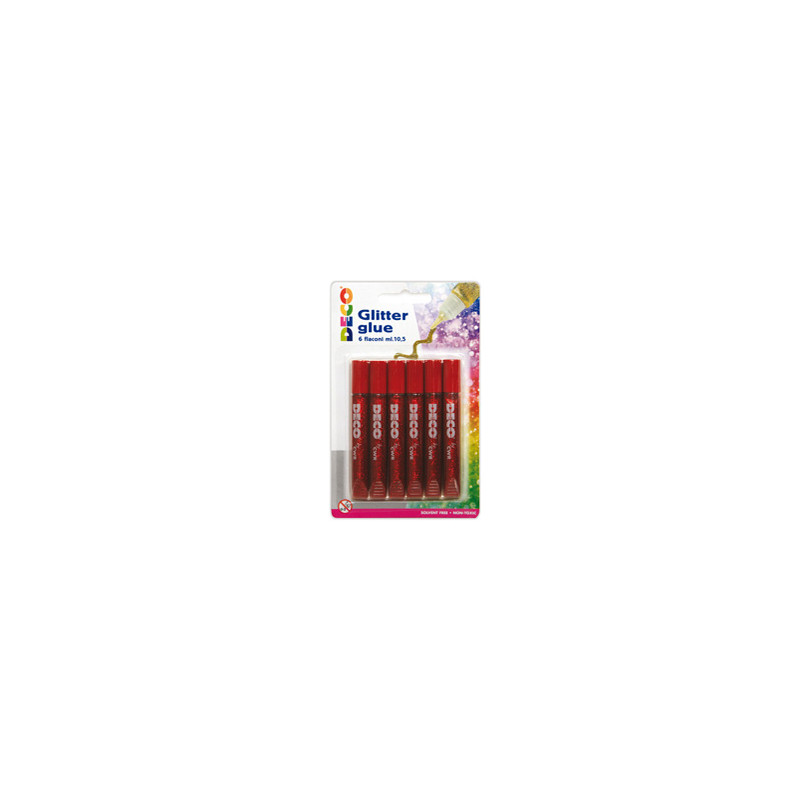 Blister colla glitter 6 penne 10,5ml rosso Cwr