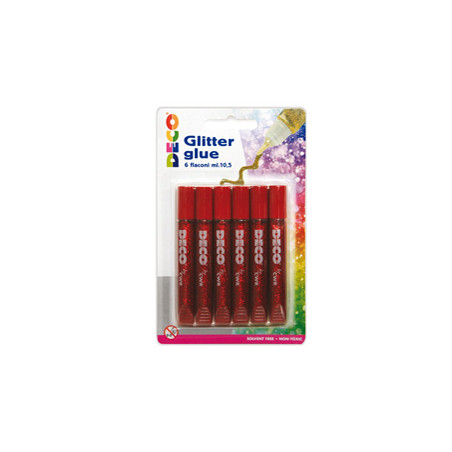 Blister colla glitter 6 penne 10,5ml rosso Cwr