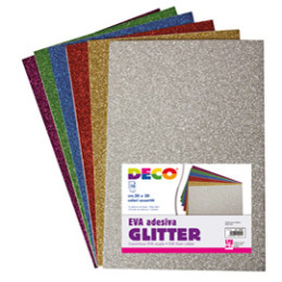 Busta 10 fogli 20x30cm Gomma Crepp Glitter adesiv. colori assortiti CWR