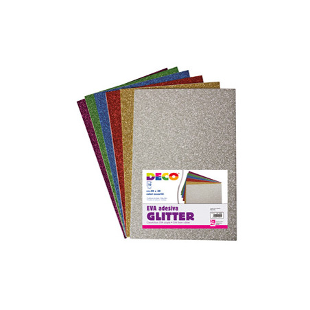 Busta 10 fogli 20x30cm Gomma Crepp Glitter adesiv. colori assortiti CWR