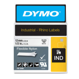 NASTRO NYLON FLESSIBILE 12mm x 3.5mt nero su bianco 18488 RHINO