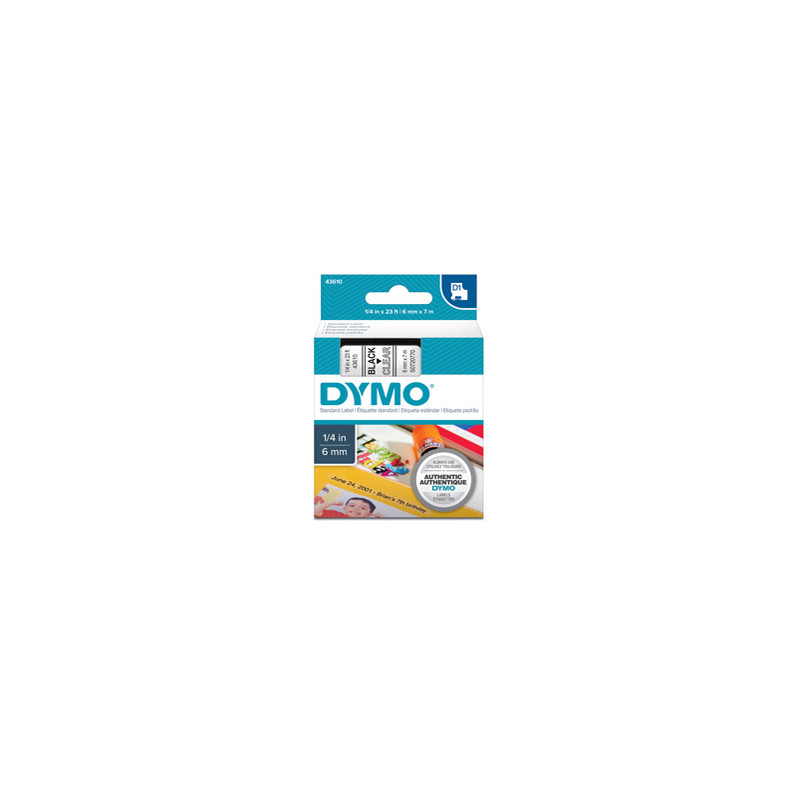 NASTRO DYMO TIPO D1 (6MMX7MT) NERO/TRASPARENTE 436100