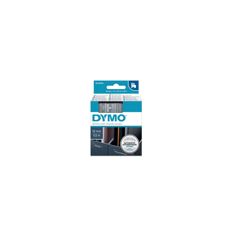 NASTRO DYMO TIPO D1 (12MMX7M) BIANCO/TRASPARENTE 450200