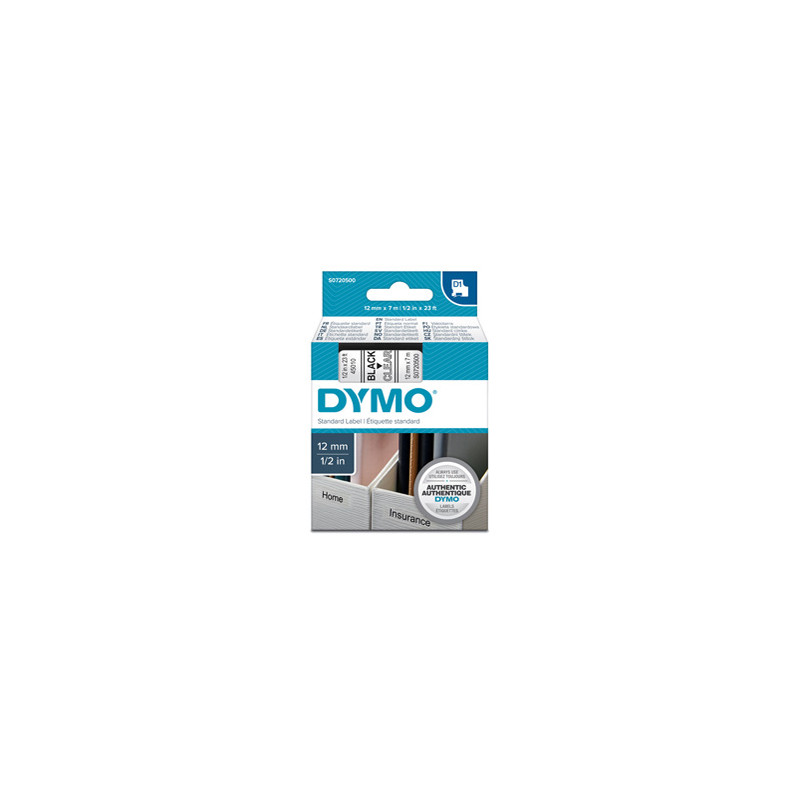 NASTRO DYMO TIPO D1 (12MMX7M) NERO/TRASPARENTE 450100