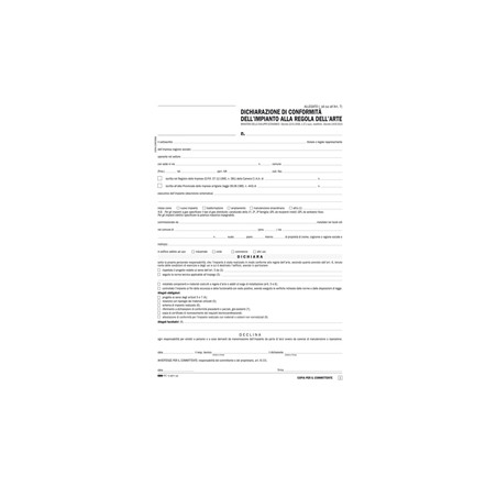 100FG 29,7X21 DICHIARAZIONE CONFORMITA' IMPIANTO SNAP A 5 COPIE AUTORIC E9071