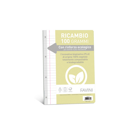 Ricambi c/rinforzo ecologico f.to A4 100gr 40fg 1 rigo c/margine Favini