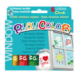 TEMPERA SOLIDA PER VETRI PLAYCOLOR 6 COLORI BRILLANTI IN STICK