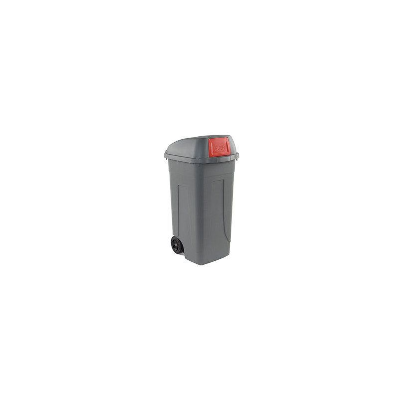 Bidone mobile Cento Push 100Lt grigio c/coperchio rosso per raccolta diff.