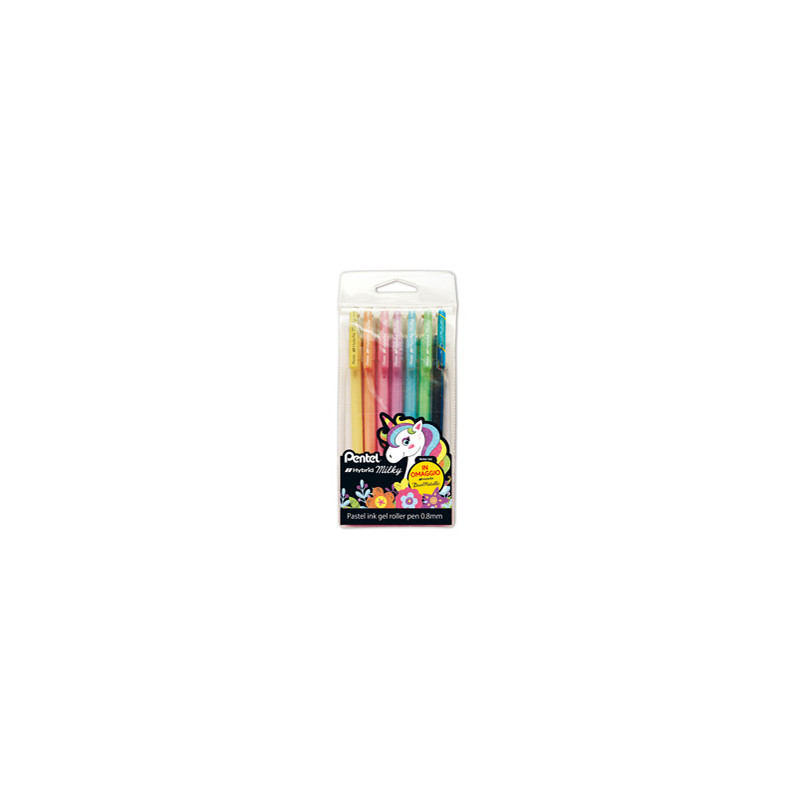 Astuccio 6 roller gel Hybrid Milky 0,8mm colori pastelli assortiti Pentel