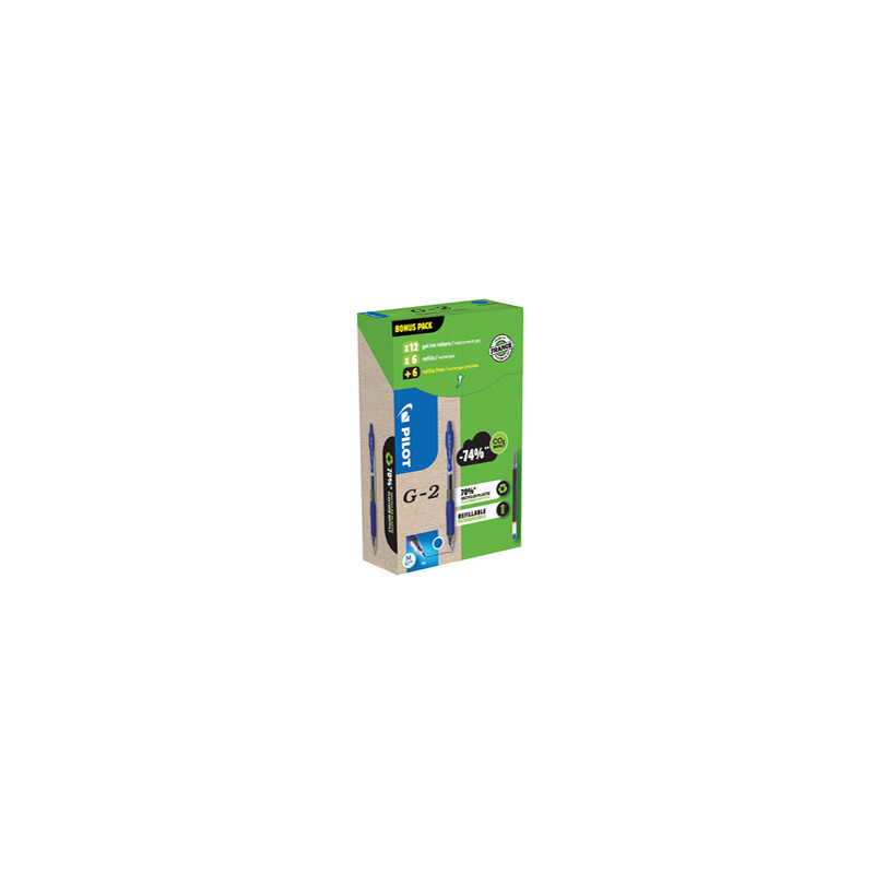 Green pack 12penne + 12 refill roller gel scatto G-2 0,7mm blu PILOT