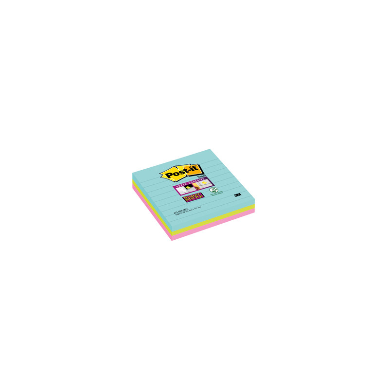 BLOC. 70foglietti Post-it® Super Sticky 101x101mm righe 675-SS3-MIA COL. MIAMI