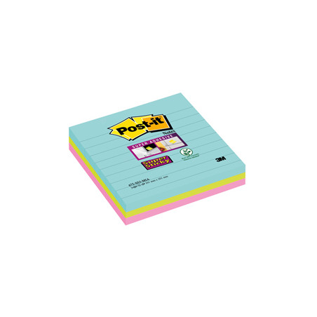 BLOC. 70foglietti Post-it® Super Sticky 101x101mm righe 675-SS3-MIA COL. MIAMI