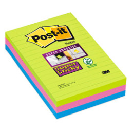 BLOC. 90foglietti Post-it® Super Sticky RIGHE 101x152mm 660-3SSUC COLORI ULTRA