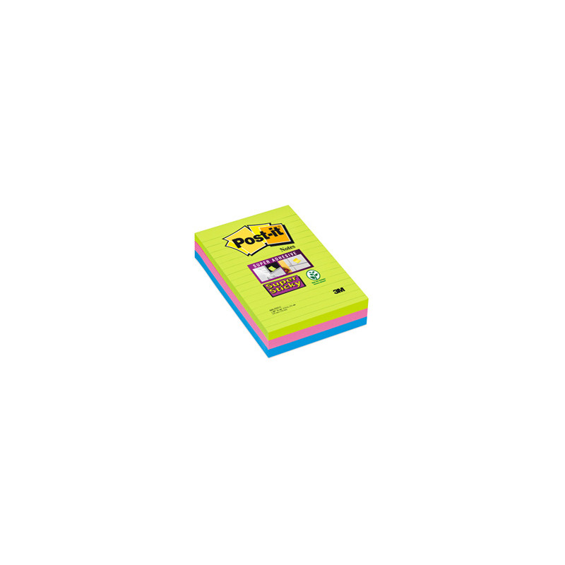 BLOC. 90foglietti Post-it® Super Sticky RIGHE 101x152mm 660-3SSUC COLORI ULTRA