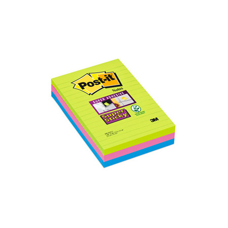 BLOC. 90foglietti Post-it® Super Sticky RIGHE 101x152mm 660-3SSUC COLORI ULTRA