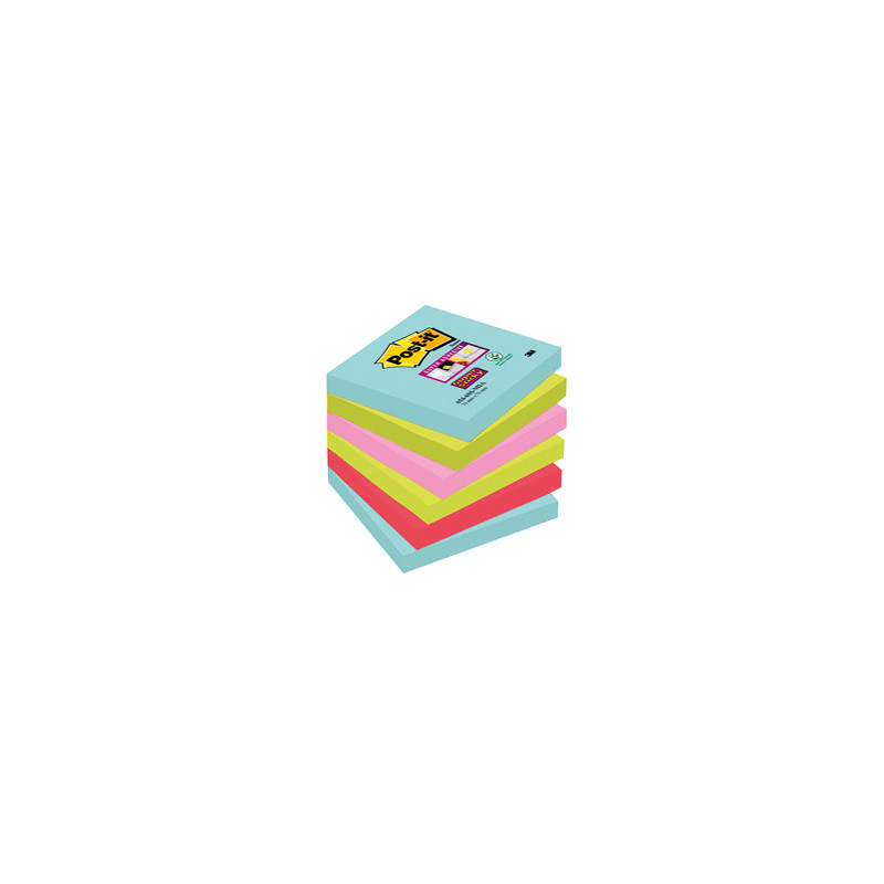 BLOC. 90foglietti Post-it® Super Sticky 76x76mm 654-6SS-MIA COLORI MIAMI