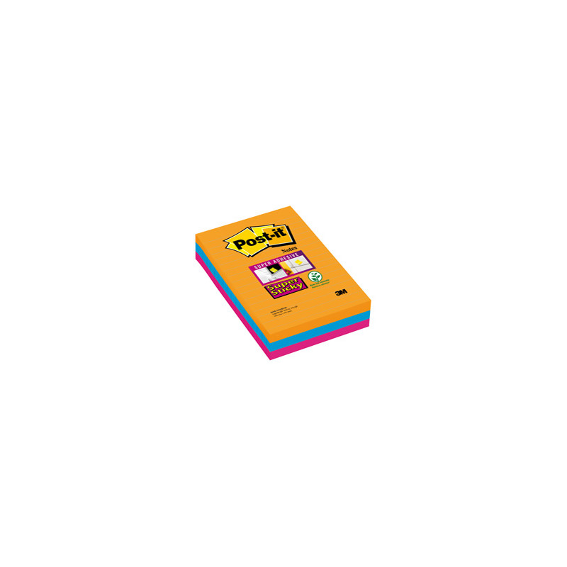 BLOC. 90foglietti Post-it® Super Sticky RIGHE 101x152mm 4690-SS3BGK COL BANGKOK