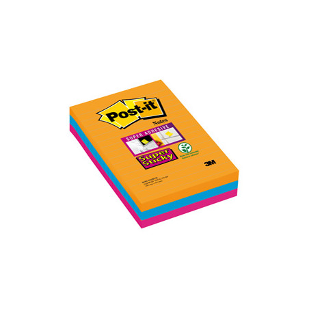 BLOC. 90foglietti Post-it® Super Sticky RIGHE 101x152mm 4690-SS3BGK COL BANGKOK