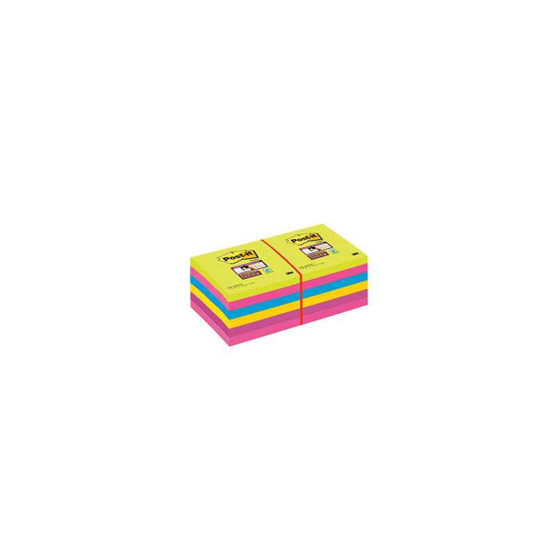 BLOC. 90foglietti Post-it® Super Sticky 76x76mm ULTRACOLOR 654-12SSUCC