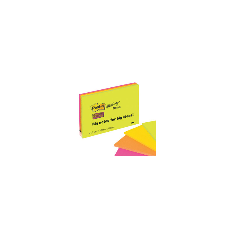 BLOC. 45foglietti Post-it® Super Sticky 101x152mm MEETING NOTE NEON 6445-SSP