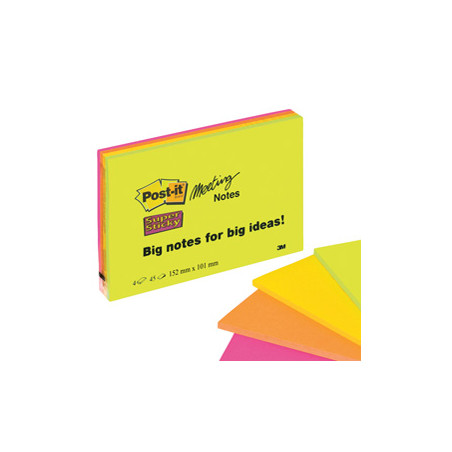 BLOC. 45foglietti Post-it® Super Sticky 101x152mm MEETING NOTE NEON 6445-SSP