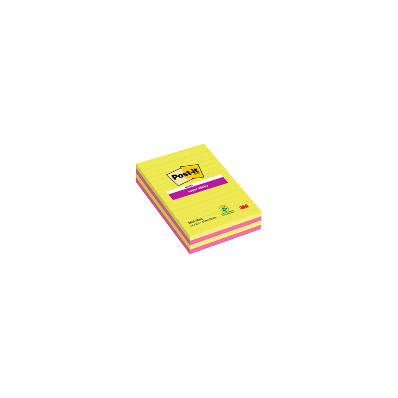 BLOC. 45foglietti Post-it® Super Sticky 127x203mm righe ULTRACOLOR 845-4SUCC