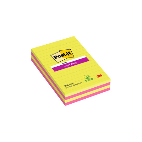 BLOC. 45foglietti Post-it® Super Sticky 127x203mm righe ULTRACOLOR 845-4SUCC