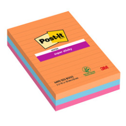 Cf. 3pz BLOC. 90fg. Post-it® Super Sticky RIGHE 101x152mm 4690-3SS-BOOS Boost