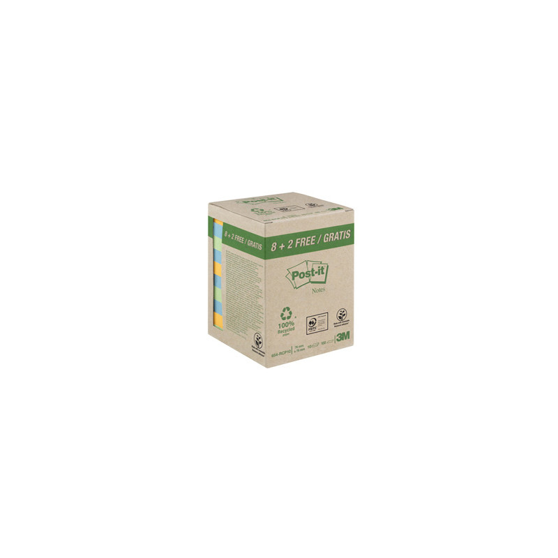 ValuePack 10 blocchi 100fg Post-it® carta ricic.colori pastel 76X76mm 654-RCP10