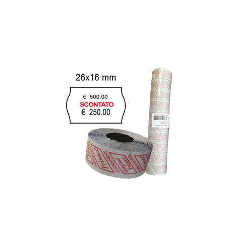 PACK 10 ROTOLI 1000 ETICH. 26x16mm ONDA "scontato" BIANCO PERM. Printex