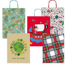 Shopper carta kraft c/manici in carta ritorta 26x34,5x12cm fantasie ass. Sadoch