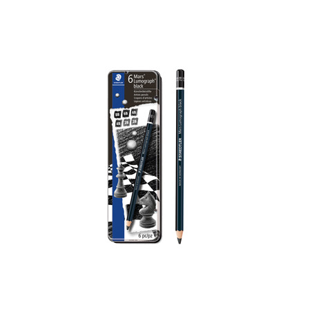 Astuccio metallo 6 matite Mars® Lumograph®BLACK 4gradazioni Staedtler