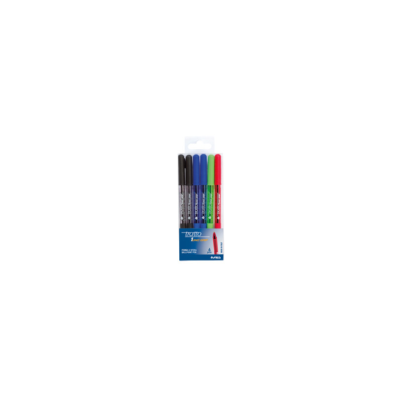 BUSTA 6 PENNA SFERA   1grip 1,0mm COLORI ASSORTITI