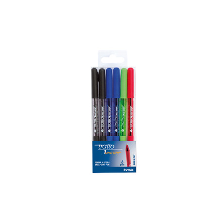 BUSTA 6 PENNA SFERA   1grip 1,0mm COLORI ASSORTITI