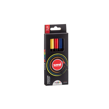 Astuccio 5 marcatore UNI-POSCA Pen PC1M p. extra fine 0.7mm col.ass. metal UNI